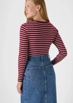 T-Shirts>Papaya Burgundy Stripe Fitted T-Shirt