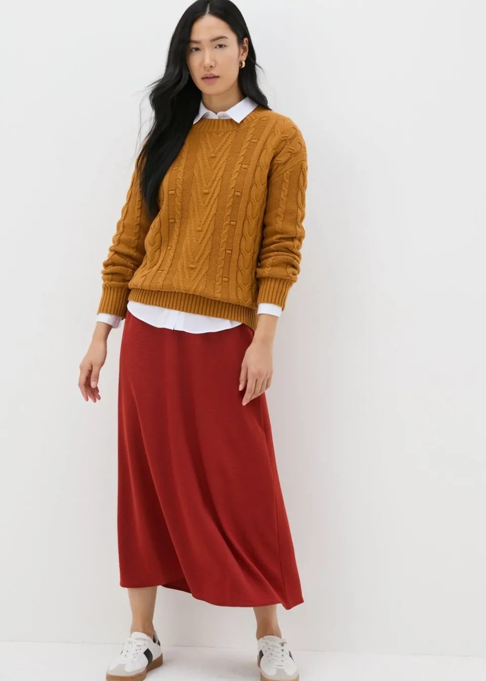 Skirts>Papaya Burnt Orange Satin Midaxi Slip Skirt