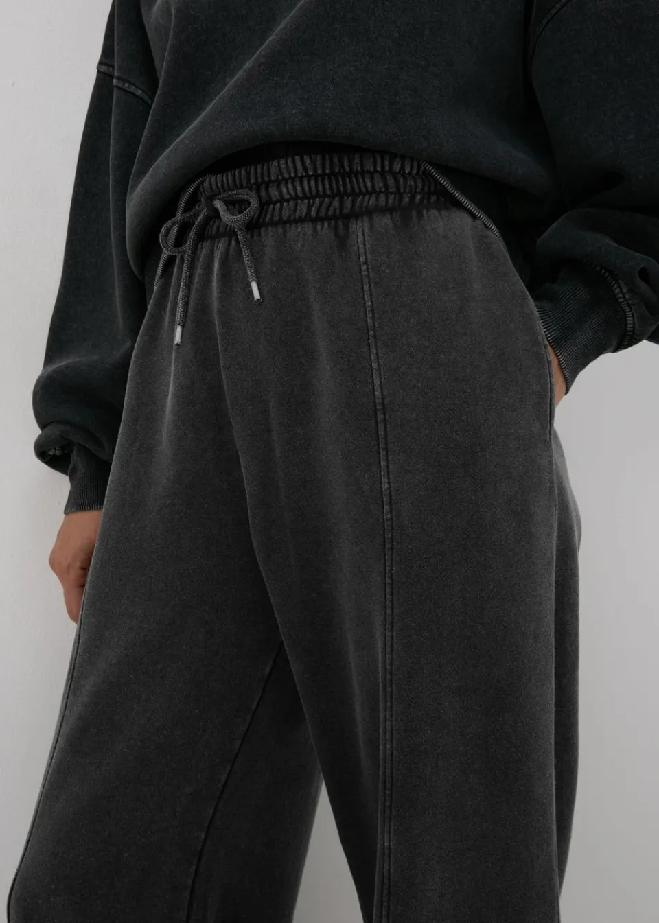 Trousers>Papaya Charcoal Acid Wash Wide Leg Jogging Bottoms