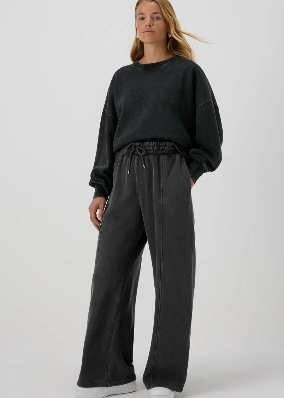 Trousers>Papaya Charcoal Acid Wash Wide Leg Jogging Bottoms