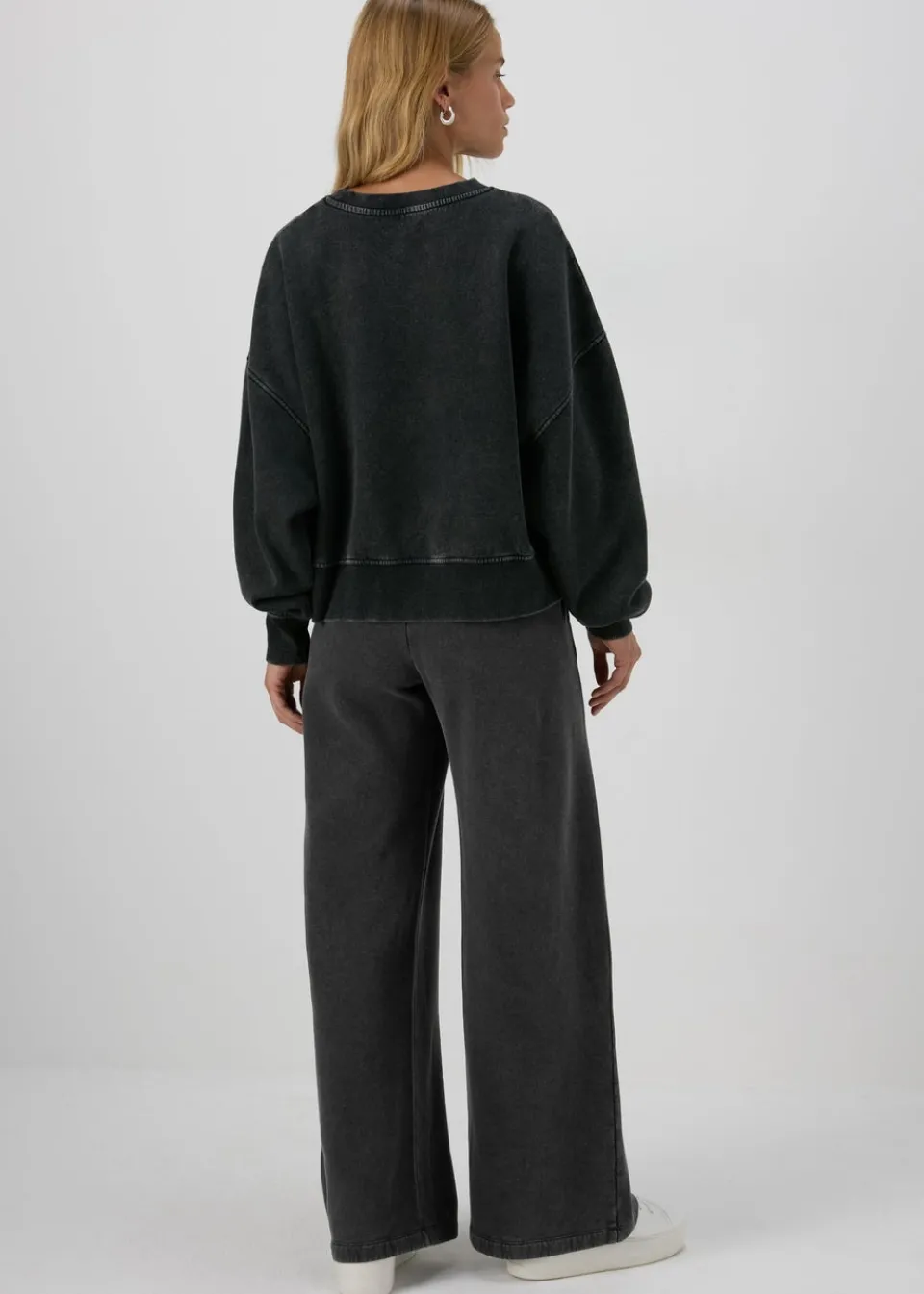 Trousers>Papaya Charcoal Acid Wash Wide Leg Jogging Bottoms