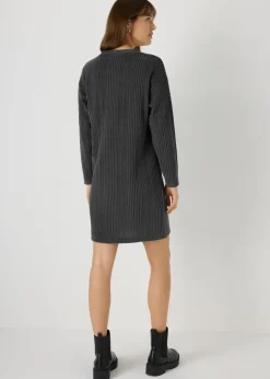 Knitwear>Papaya Cable Knit Mini Dress Charcoal