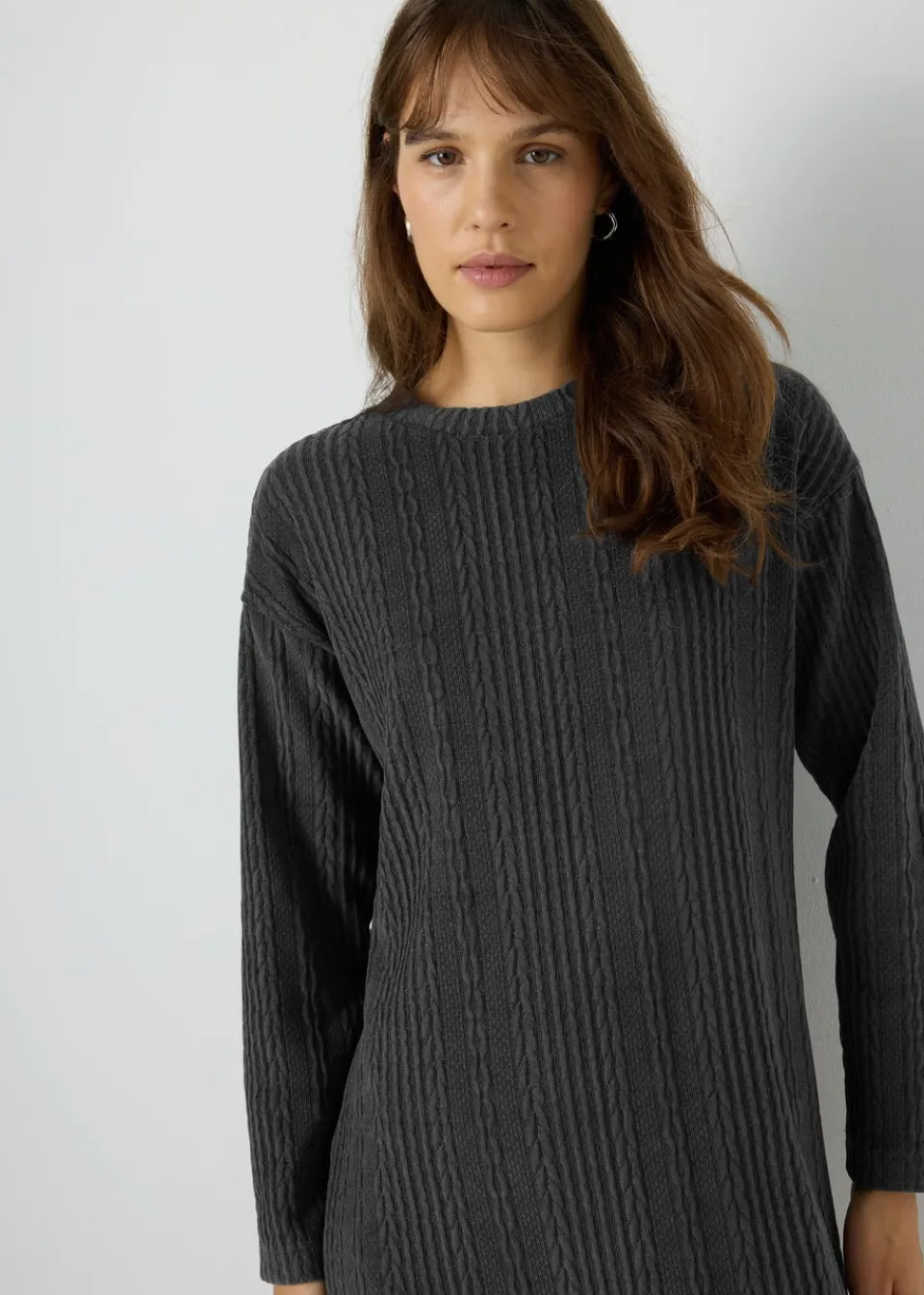 Knitwear>Papaya Cable Knit Mini Dress Charcoal
