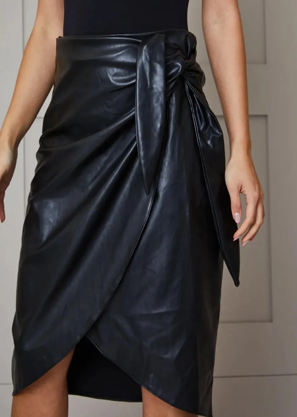 Skirts>Chi Chi London Black Wrap PU Midi Skirt