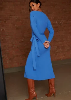 Knitwear>Chi Chi London Blue Knitted Wrap Midi Dress