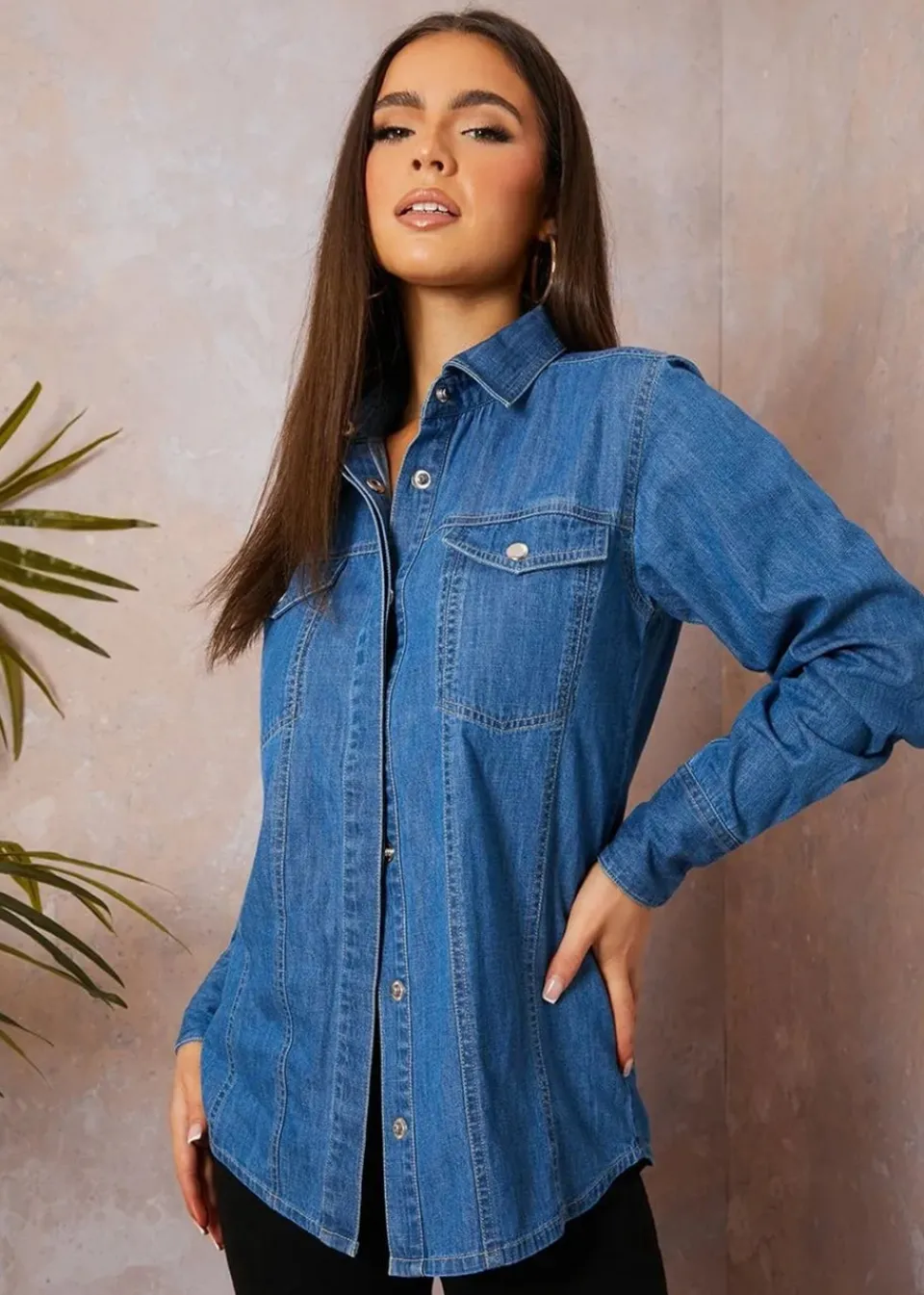Tops>Chi Chi London Blue Long Sleeve Denim Shirt