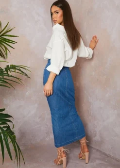 Skirts>Chi Chi London Blue Split Hem Demin Maxi Skirt