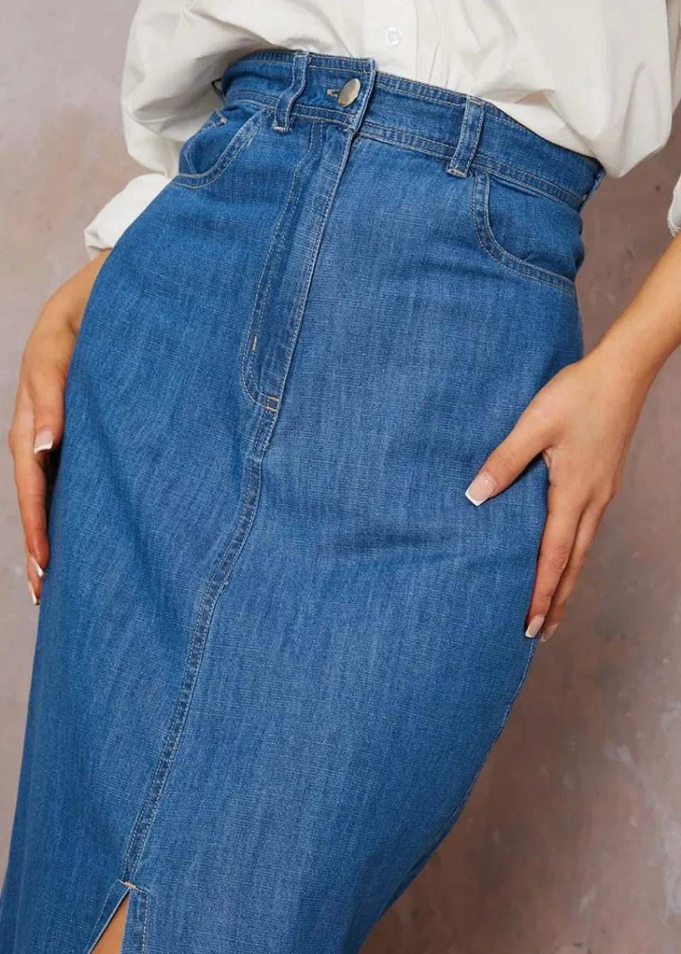Skirts>Chi Chi London Blue Split Hem Demin Maxi Skirt
