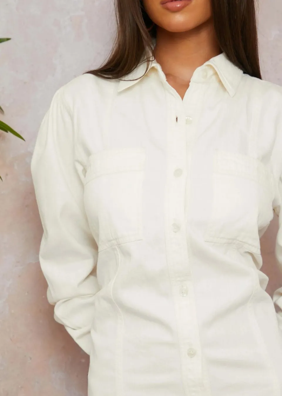 Dresses>Chi Chi London Cream Long Sleeve Denim Midi Dress