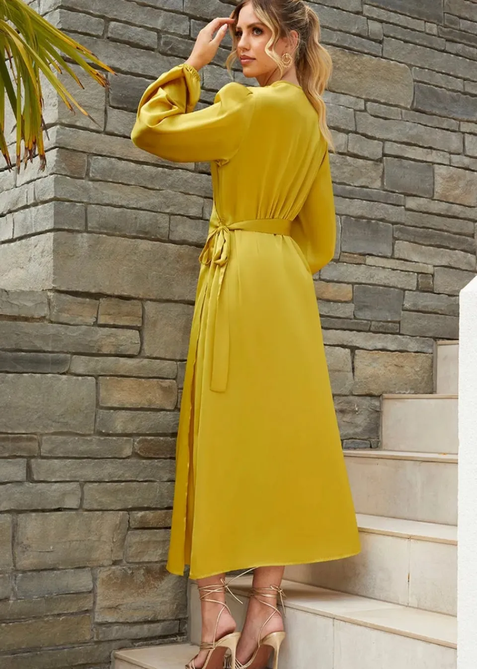 Dresses>Chi Chi London Olive Long Sleeve Satin Wrap Shirt Dress