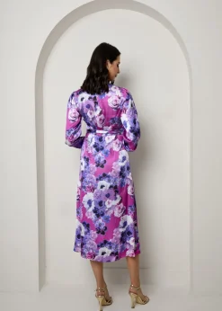 Dresses>Chi Chi London Purple Plus Size Long Sleeve Floral Wrap Dress