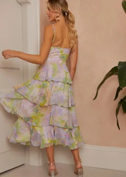 Dresses>Chi Chi London Purple Sleeveless Watercolour Print Midi Dress