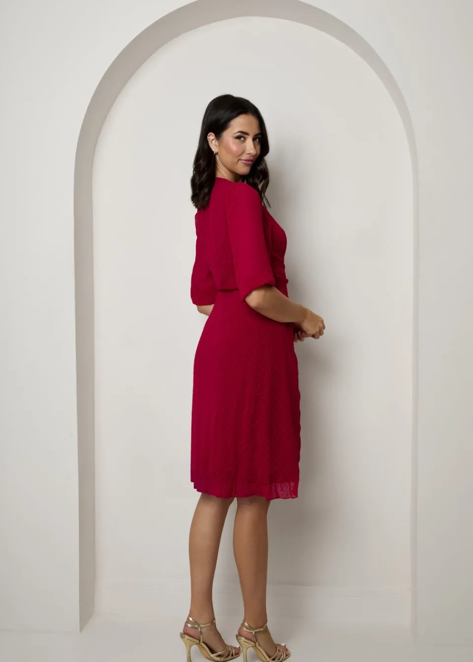 Dresses>Chi Chi London Red Puff Sleeve Dobby Ruffle Wrap Mini Dress