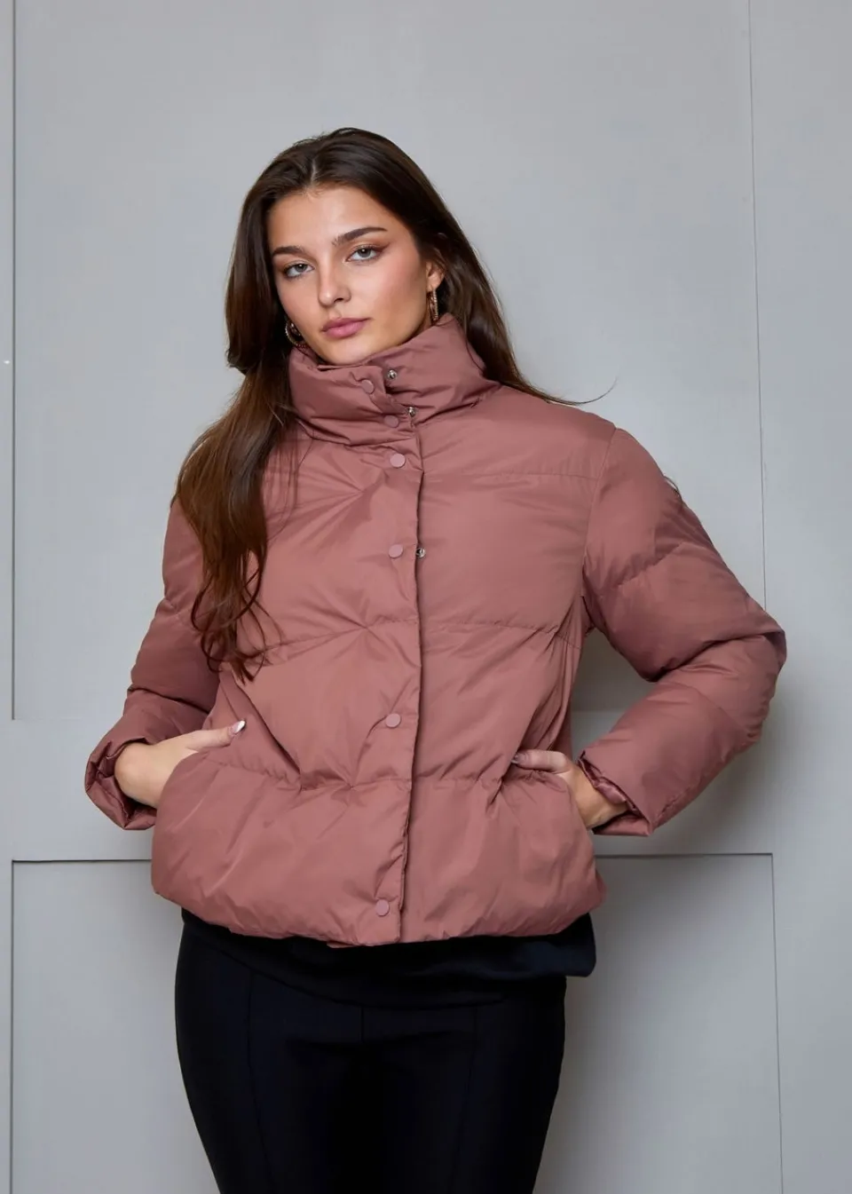 Coats & Jackets>Chi Chi London Rust Cropped Padded Puffer Coat