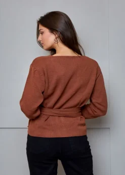 Tops>Chi Chi London Tan V Neck Wrap Jumper