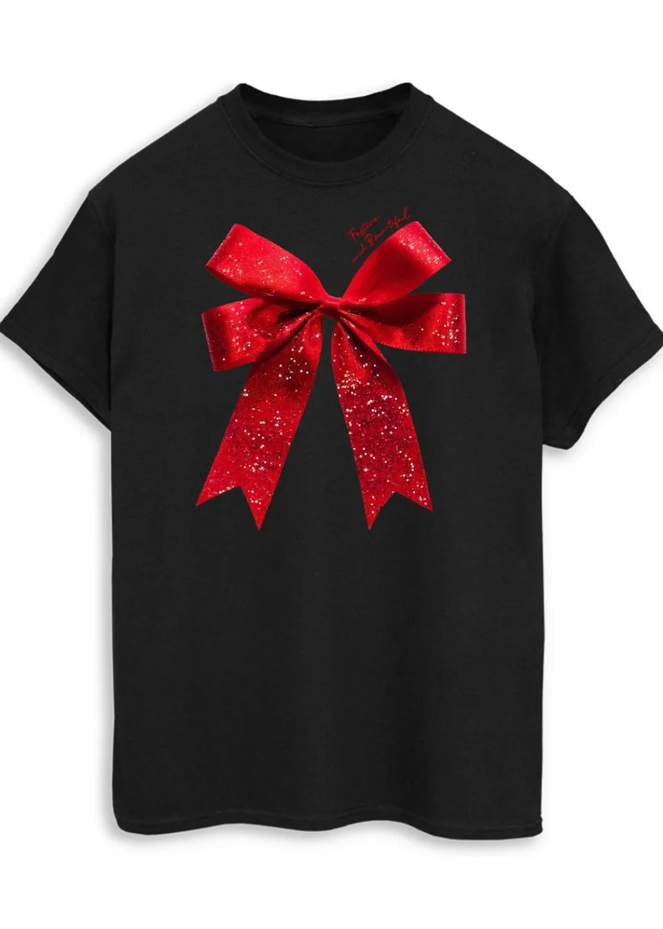T-Shirts>Brands In Christmas Bow Black Boyfriend Fit T-Shirt