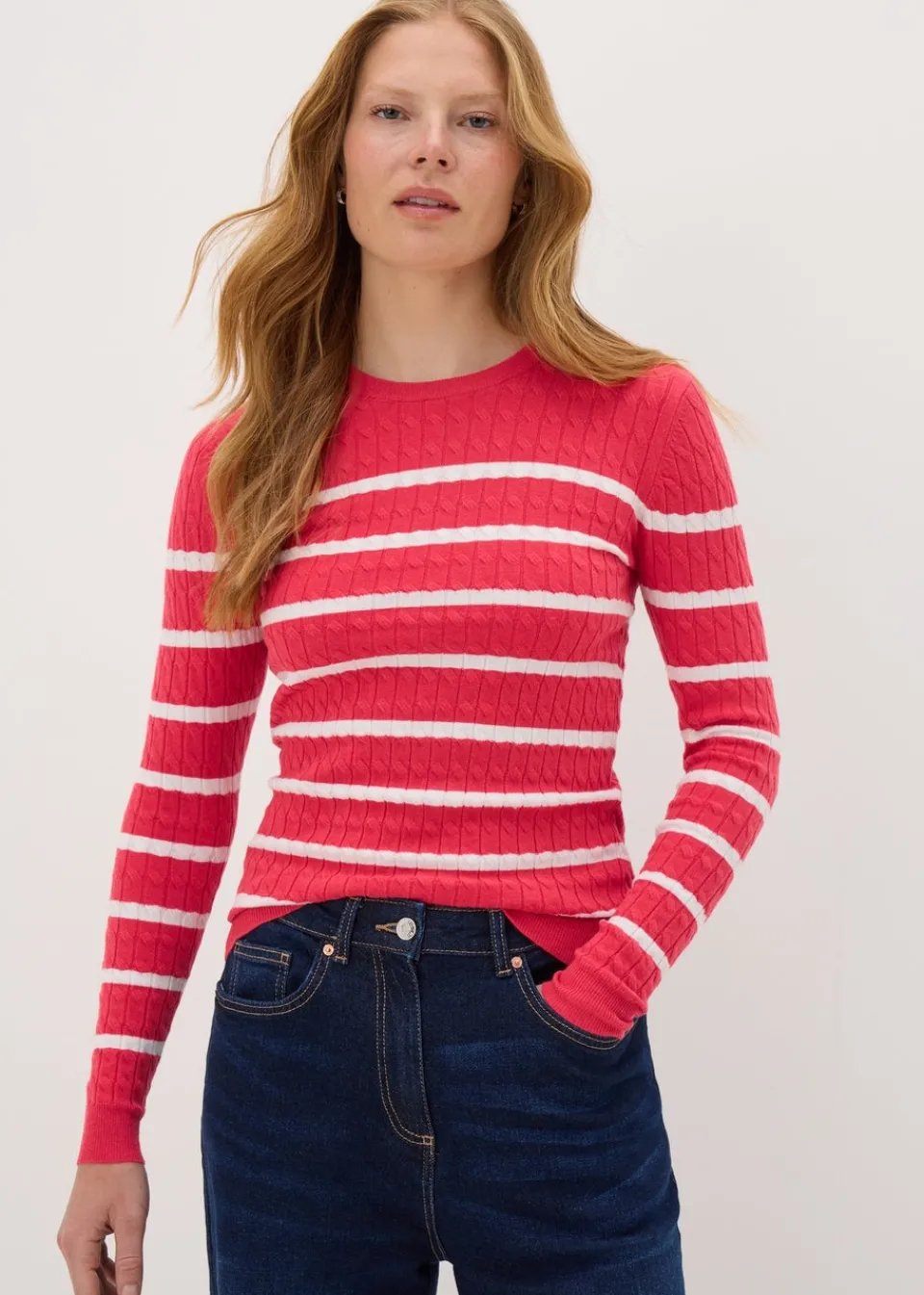 Tops>Papaya Coral Baby Cable Stripe Jumper