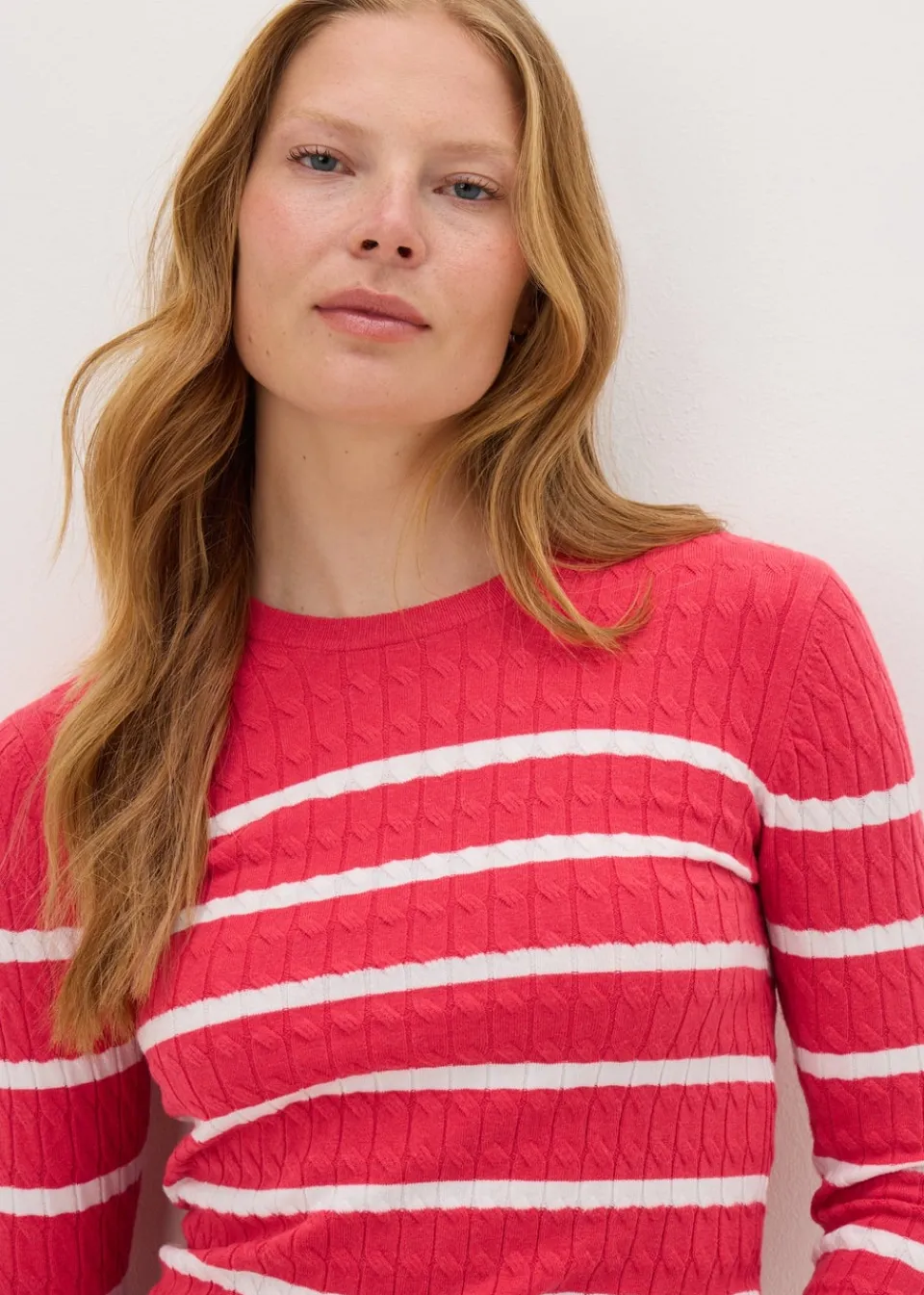 Tops>Papaya Coral Baby Cable Stripe Jumper