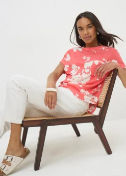 Tops>Papaya Coral Floral Pocket Box Top