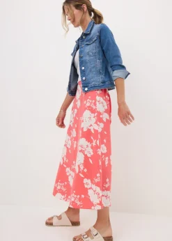 Skirts>Papaya Coral Large Bloom Flared Skirt