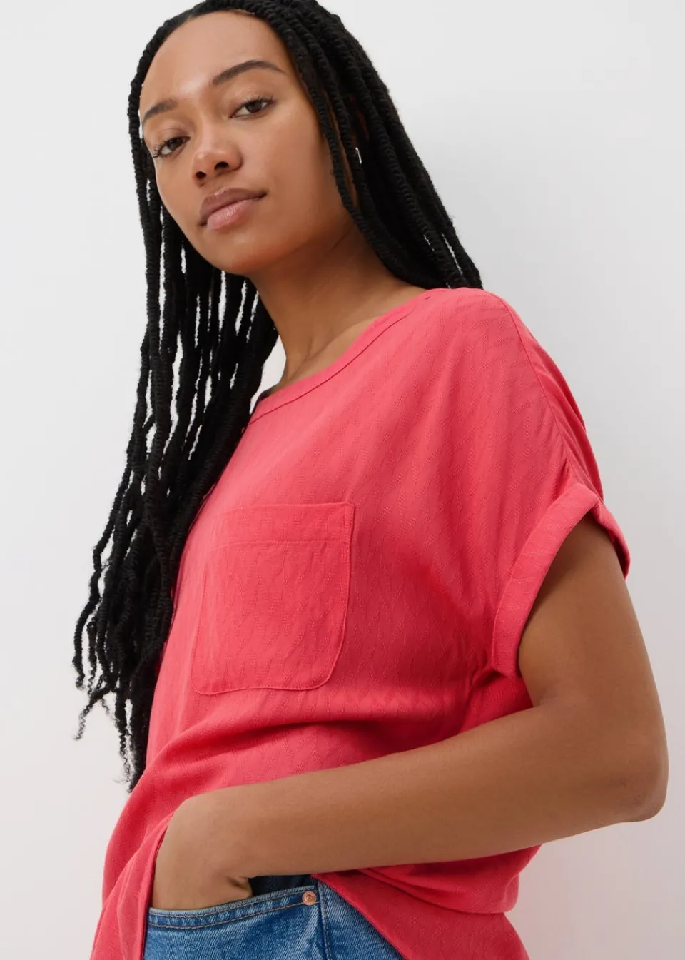 Tops>Papaya Coral Pocket Box Top