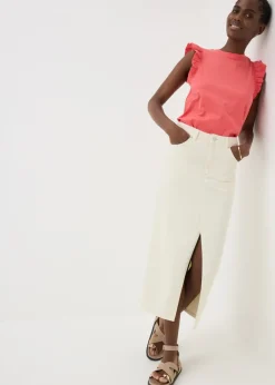 T-Shirts>Papaya Coral Ruffle Sleeve T-Shirt