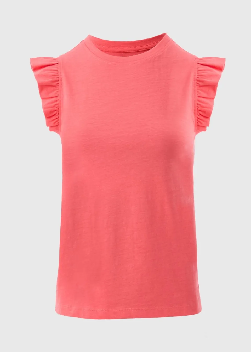 T-Shirts>Papaya Coral Ruffle Sleeve T-Shirt