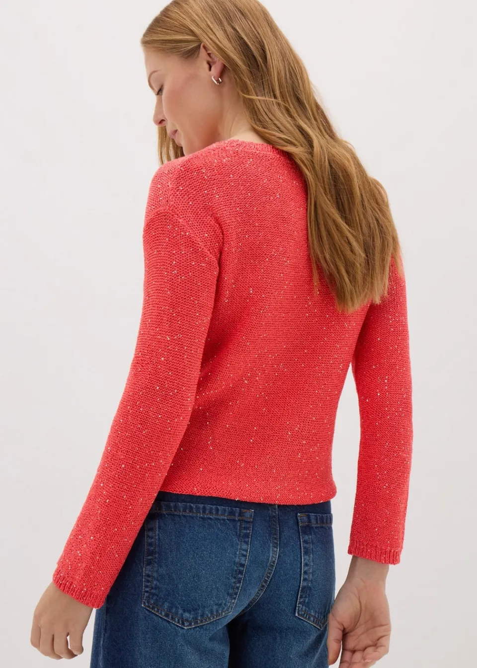 Knitwear>Papaya Sequin Boat Neck Jumper Coral