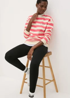 Tops>Papaya Coral Stripe Slogan Sweatshirt