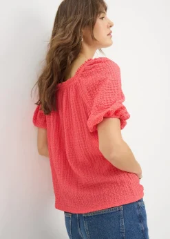 Tops>Papaya Coral Textured Gypsy Top