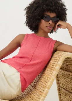 Tops>Papaya Coral Textured Seam Vest Top
