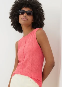 Tops>Papaya Coral Textured Seam Vest Top