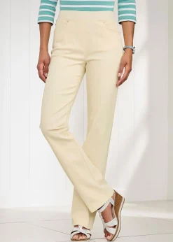 Jeans & Jeggings>Cotton Traders Beige Premium Pull-On Twill Straight-Leg Jeans