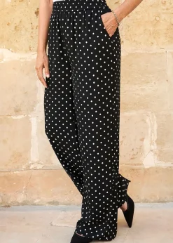 Trousers>Cotton Traders Black Printed Wide-Leg Pull-On Trousers
