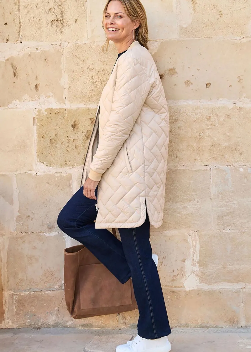 Coats & Jackets>Cotton Traders Champagne Collarless Quilted Jacket