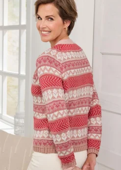 Tops>Cotton Traders Coral Blush Fair Isle Button Cardigan