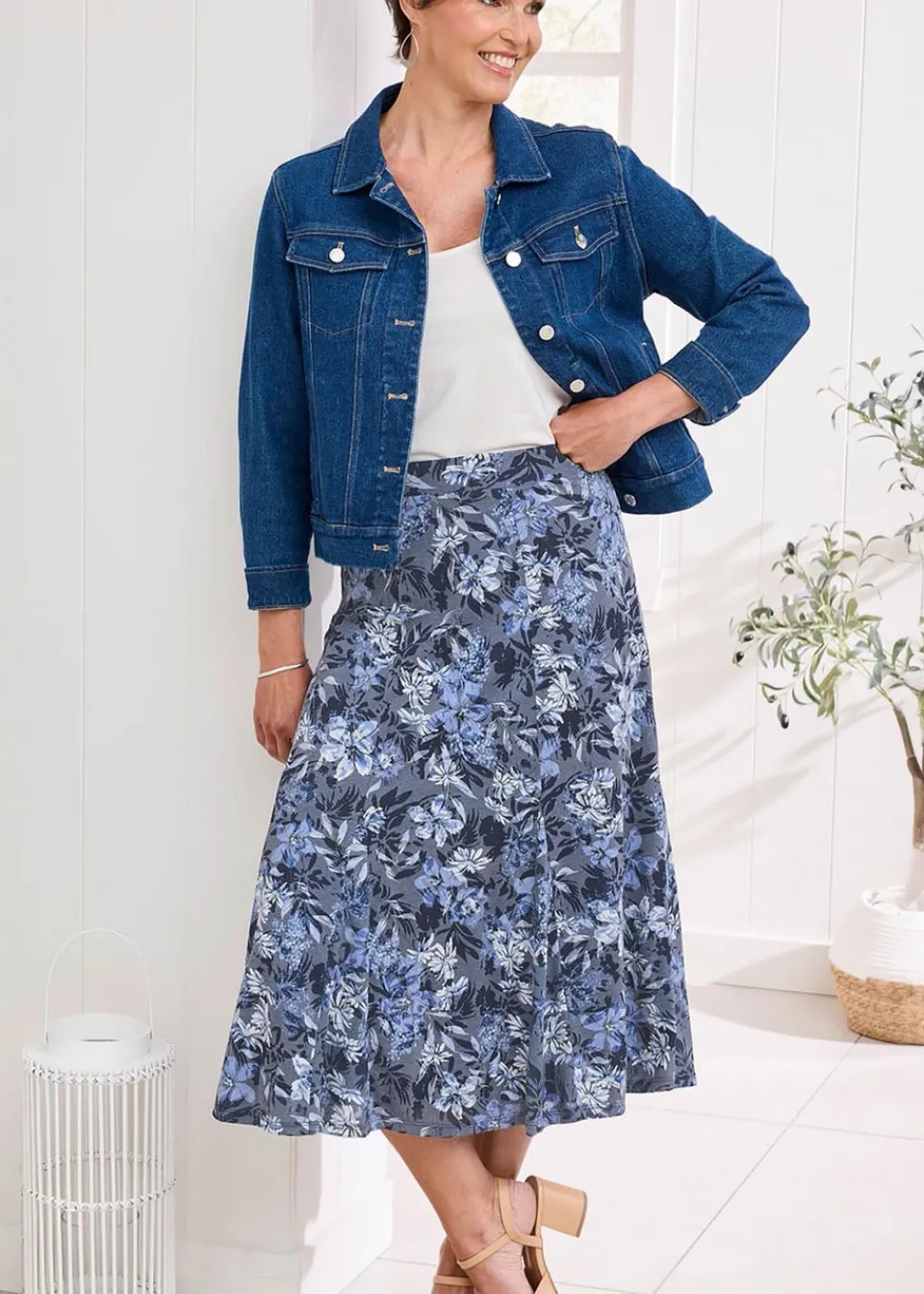 Skirts>Cotton Traders Dark Blue Burnout Jersey Pull-On Maxi Skirt