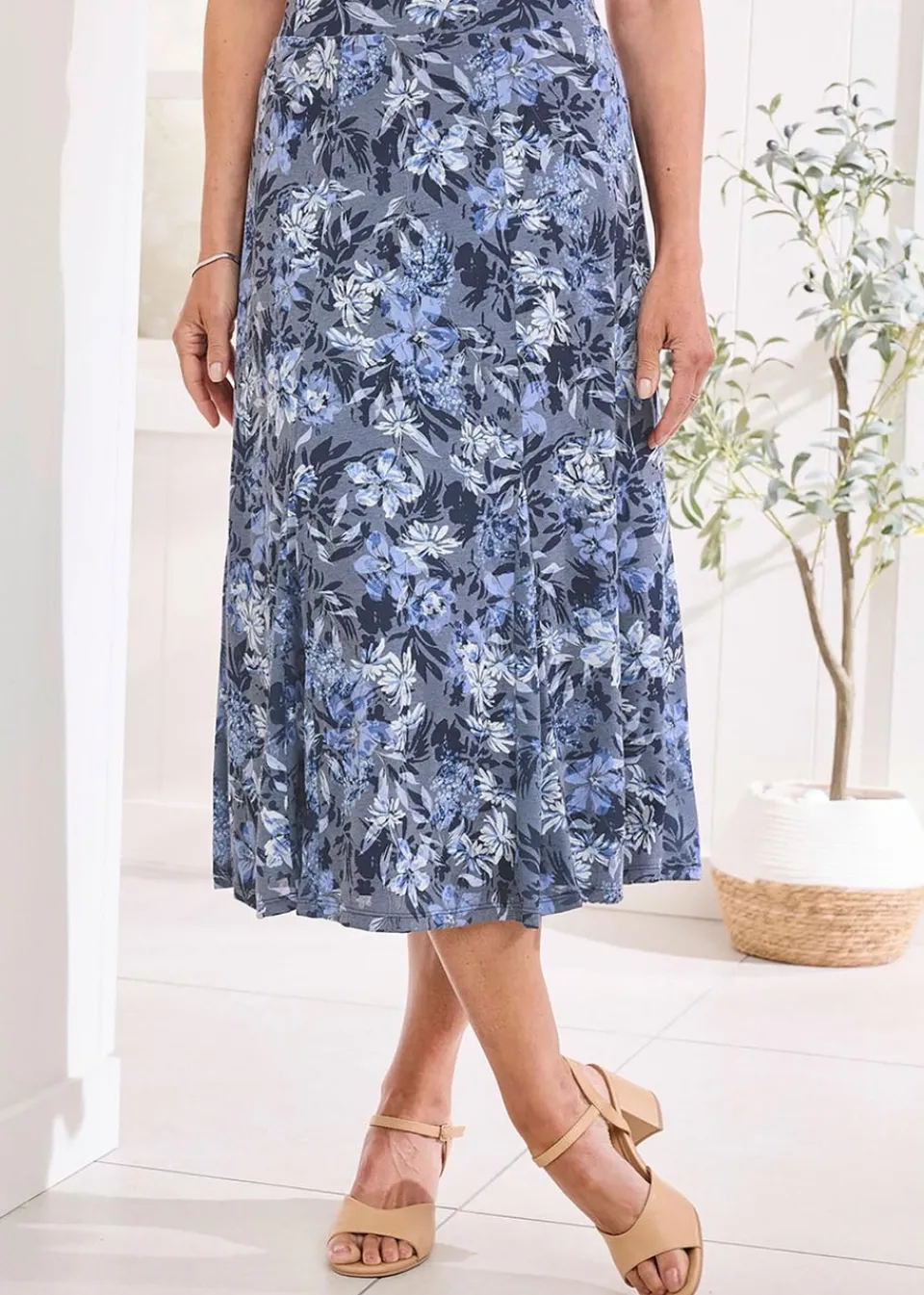 Skirts>Cotton Traders Dark Blue Burnout Jersey Pull-On Maxi Skirt