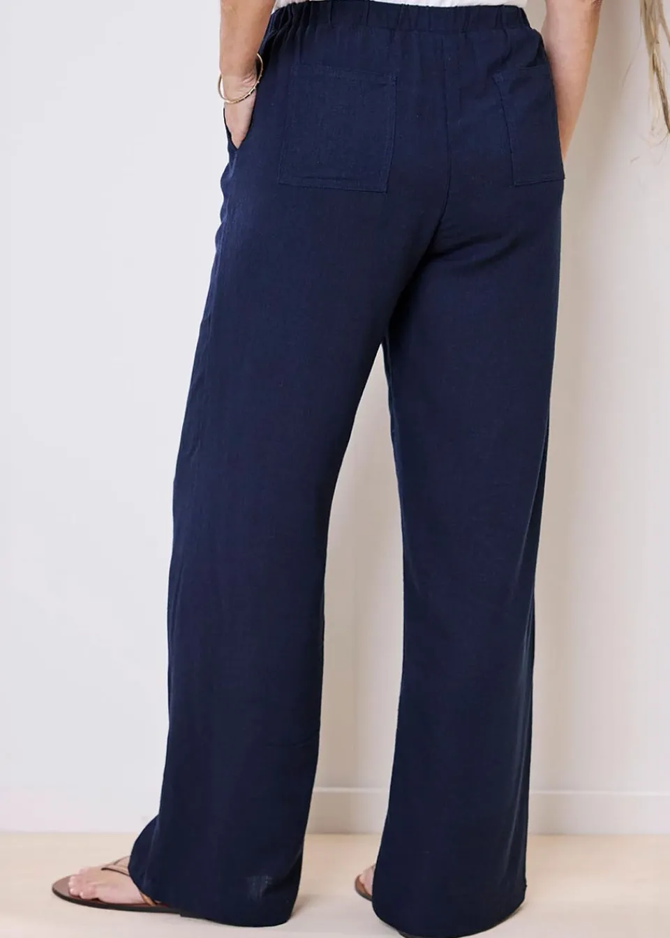 Trousers>Cotton Traders Dark Blue Viscose Linen Blend Trousers