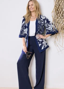 Coats & Jackets>Cotton Traders Dark Blue Printed Kimono