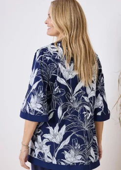 Coats & Jackets>Cotton Traders Dark Blue Printed Kimono
