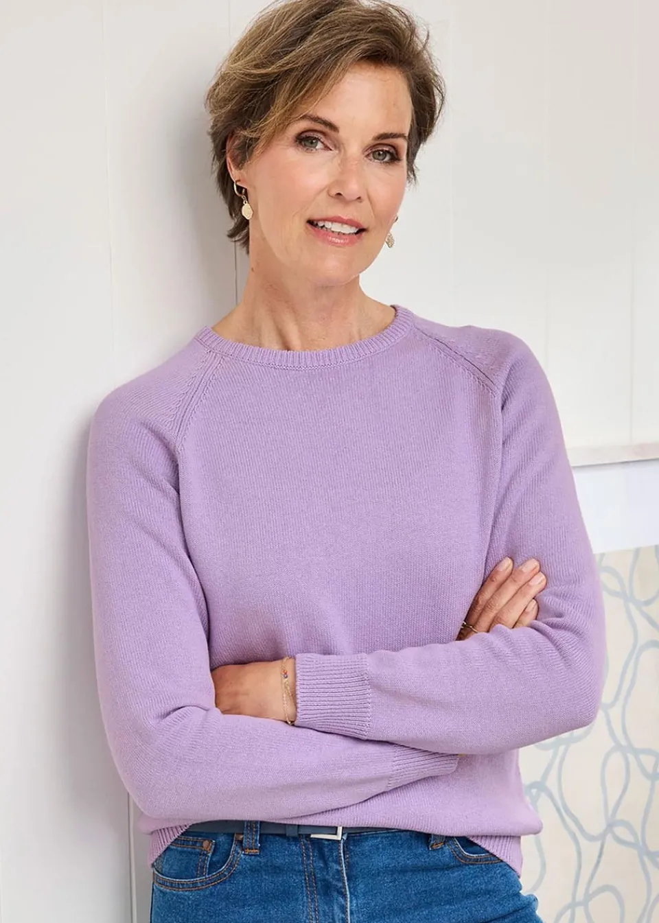 Knitwear>Cotton Traders Deep Lavender Cotton Crew Neck Jumper