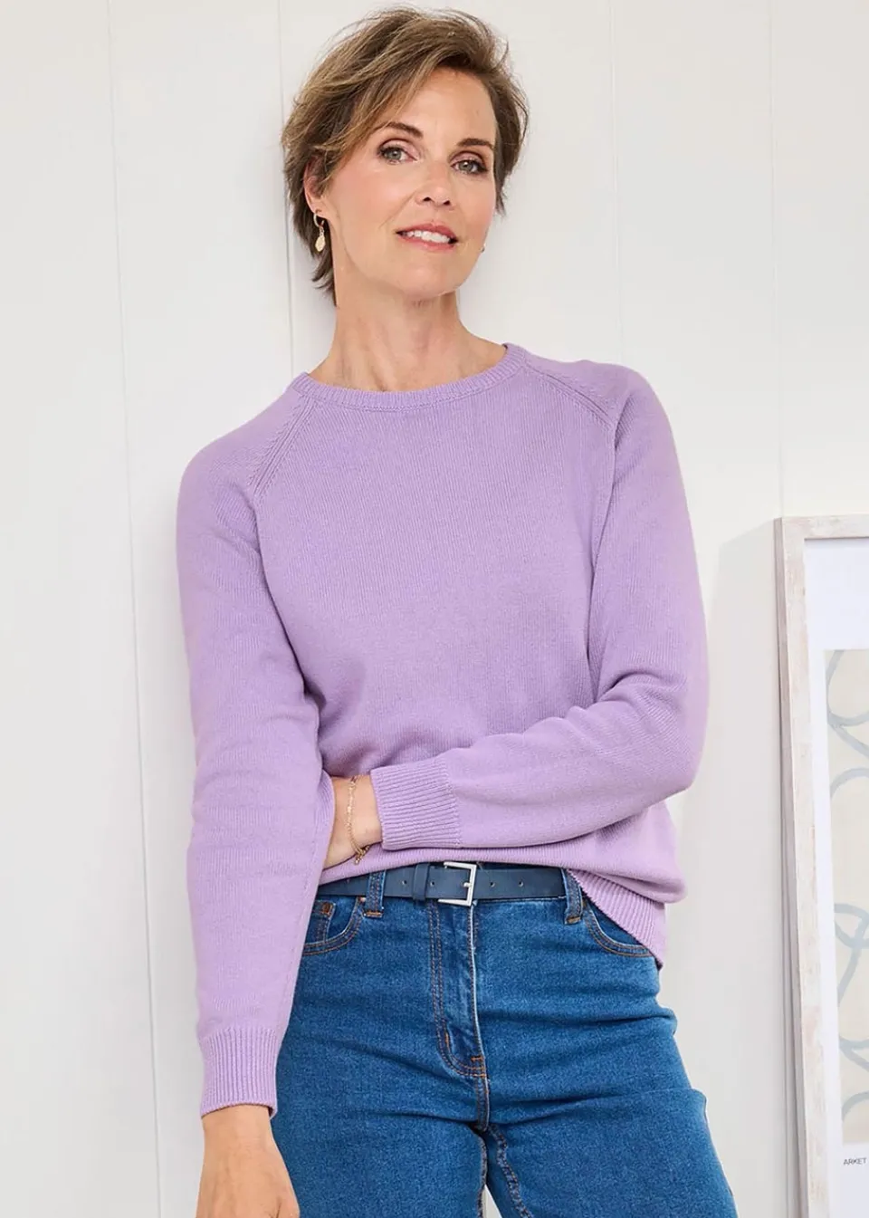 Knitwear>Cotton Traders Deep Lavender Cotton Crew Neck Jumper