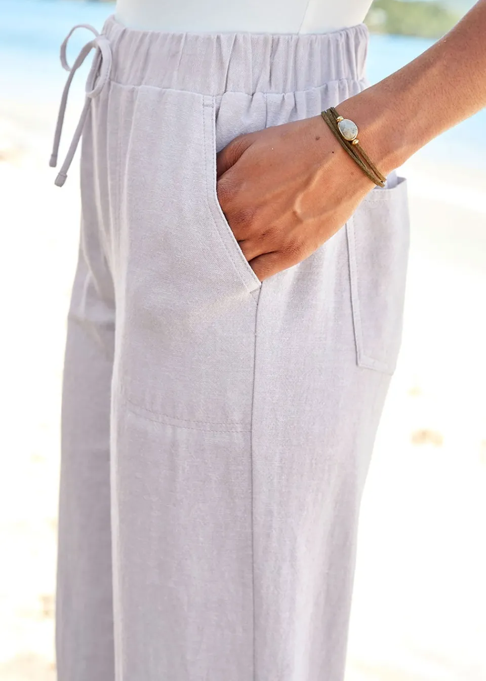 Trousers>Cotton Traders Dove Grey Linen-Blend Relaxed Fit Crop Trousers