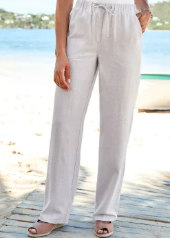 Trousers>Cotton Traders Dove Grey Linen-Blend Relaxed Fit Trousers