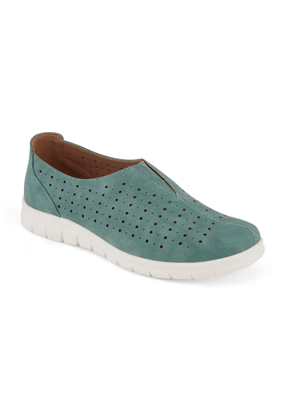 Footwear>Cotton Traders Duck Egg Laser Cut Slip On Shoes