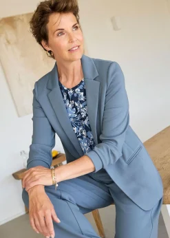 Coats & Jackets>Cotton Traders Dusky Blue Textured Jersey Unlined Blazer