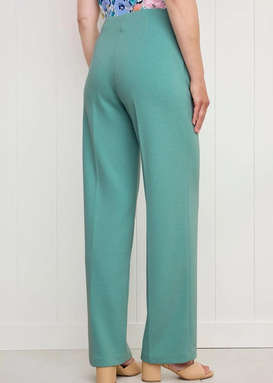Trousers>Cotton Traders Dusty Jade Textured Jersey Straight-Leg Trousers