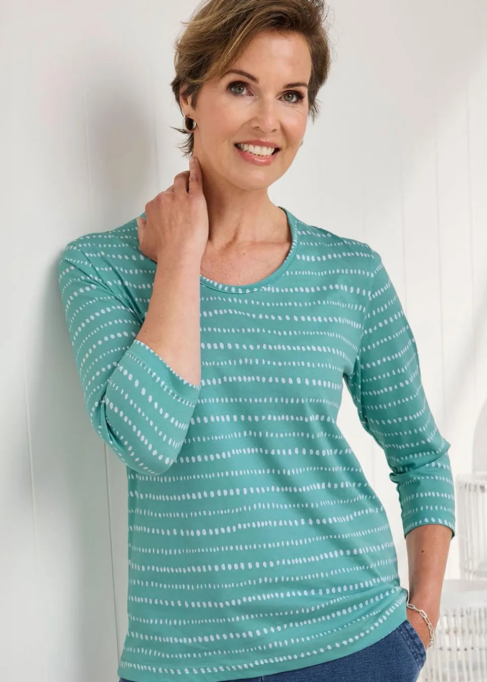 T-Shirts>Cotton Traders Dusty Jade Print T-Shirt