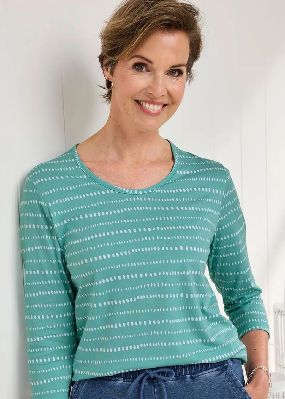 T-Shirts>Cotton Traders Dusty Jade Print T-Shirt